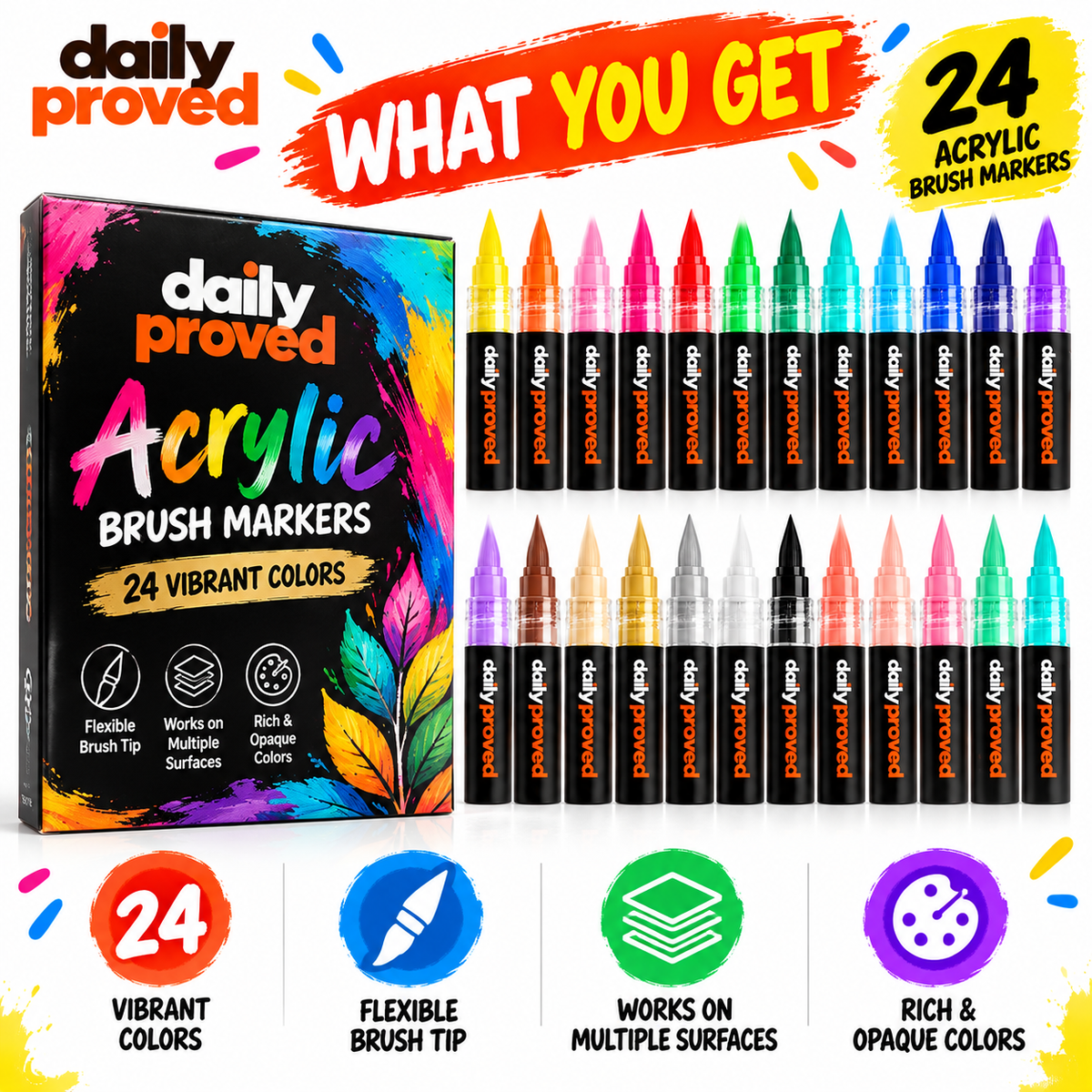 24-Color Acrylic Brush Marker Set