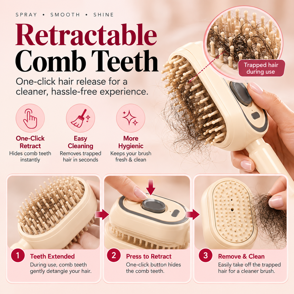 3-in-1 Electric Spray Hair Comb | Mist, Massage & Comb