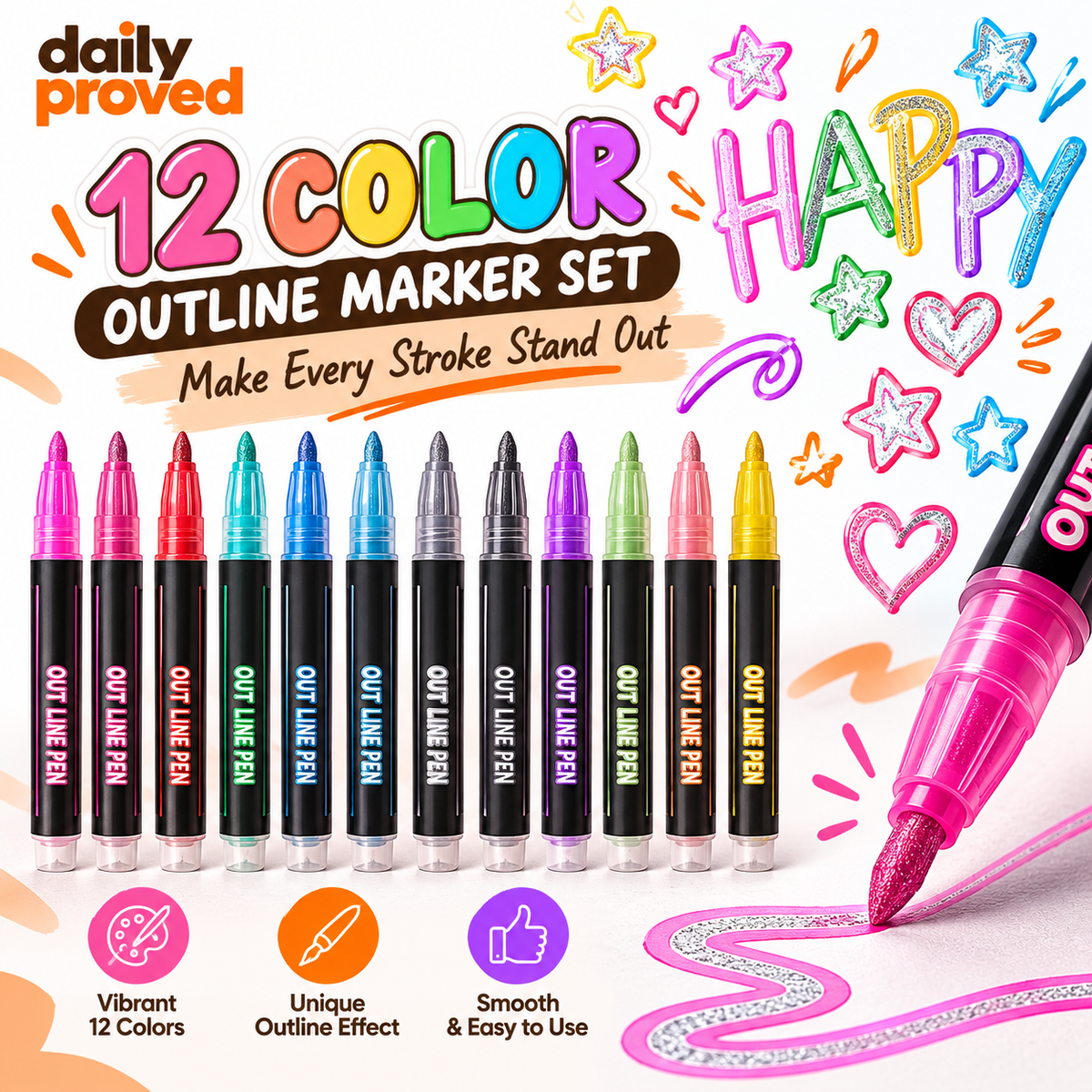 12-Color Magic Outline Pens for Art & DIY