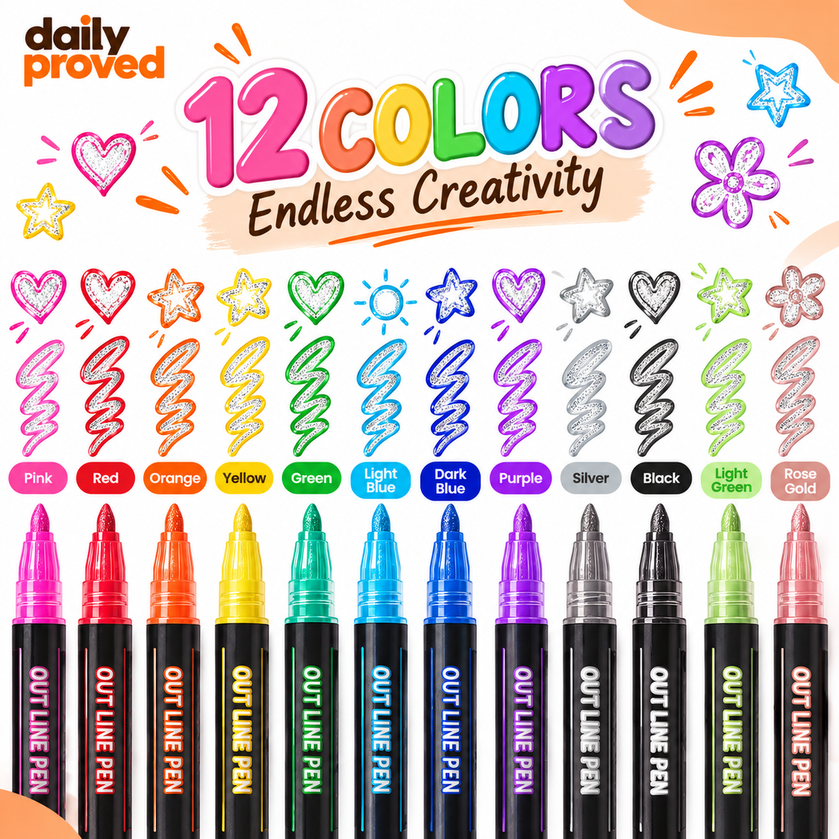 12-Color Magic Outline Pens for Art & DIY